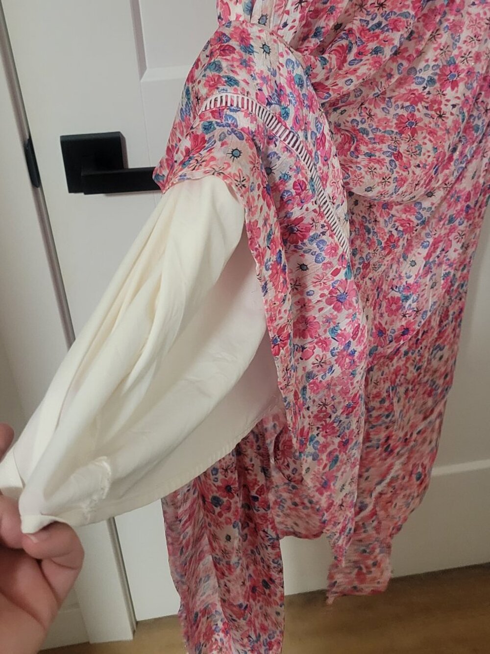 Melloday Pink Floral Smocked Top Fully Lined Maxi Dress - Size Large - Picture 8 of 8